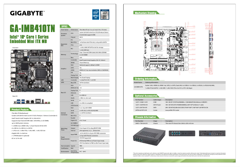 Page 1 de la notice Fiche technique Gigabyte GA-IMB410TN
