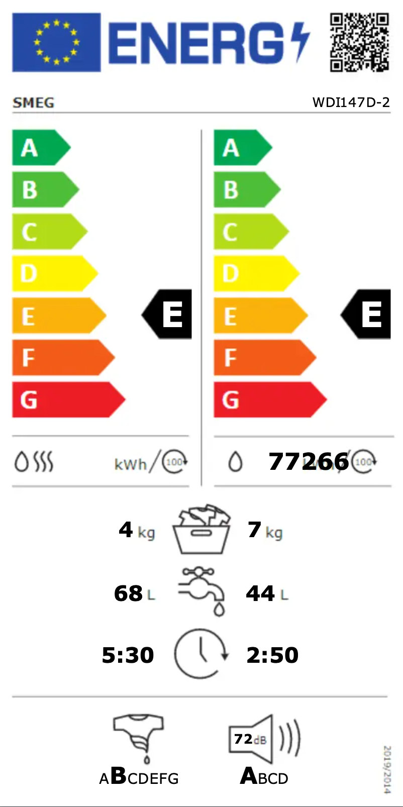 Page 1 de la notice Label énergétique Smeg WDI147D-2