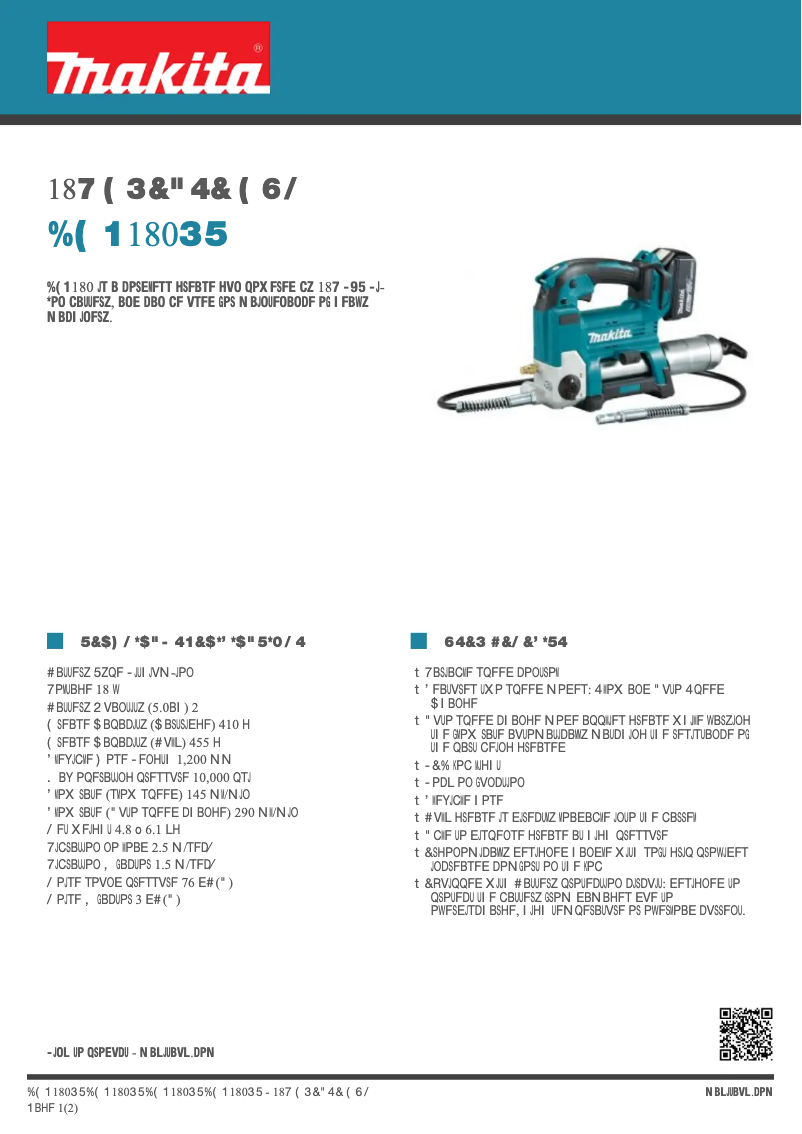 Page 1 of the manual Technical Sheet Makita DGP180RT