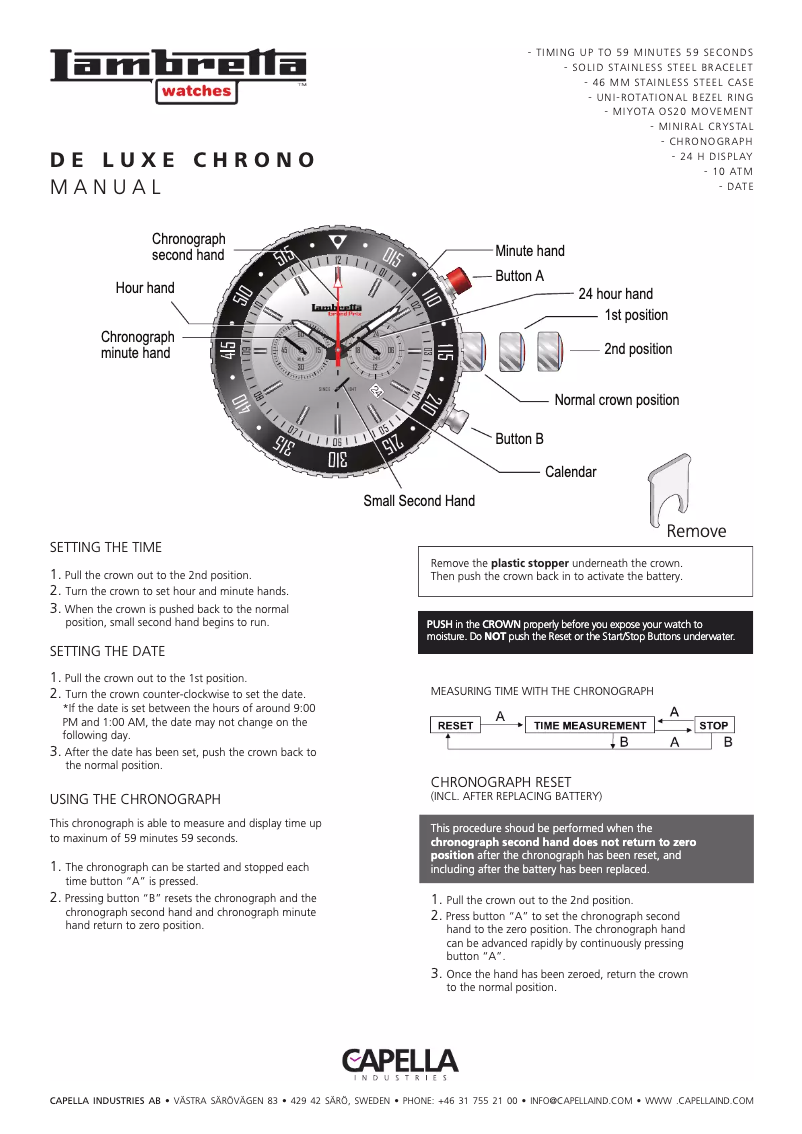 Page 1 of the manual User Manual Lambretta DeLuxe Chrono