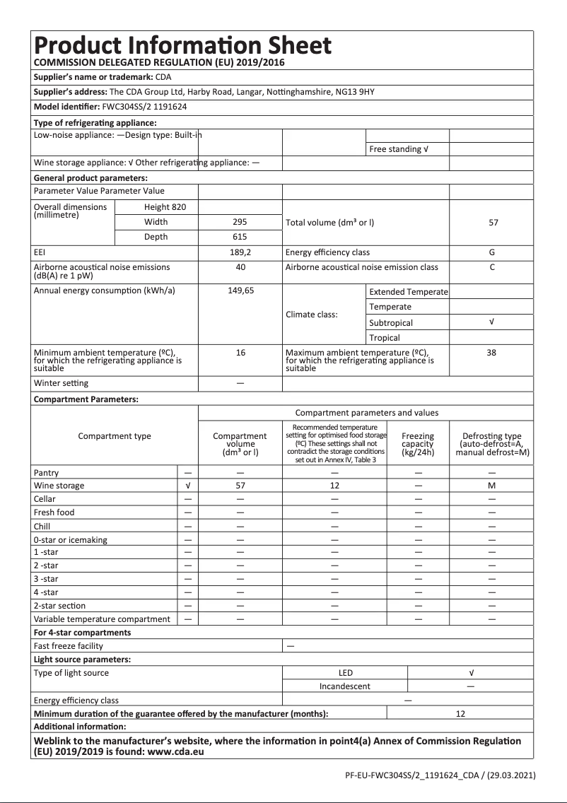 Image de la première page du manuel de l'appareil FWC304SS