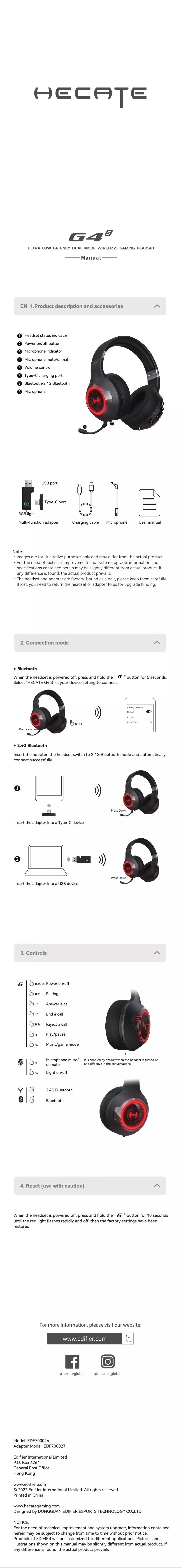 Page 1 de la notice Manuel utilisateur Edifier Hecate G4 S