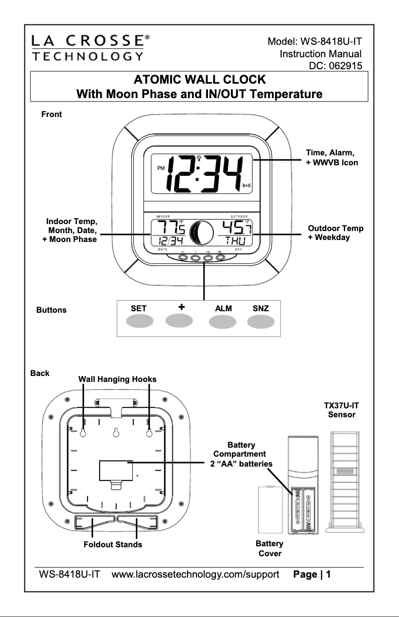 Page 1 de la notice Manuel utilisateur La Crosse Technology WS-8418AL-IT