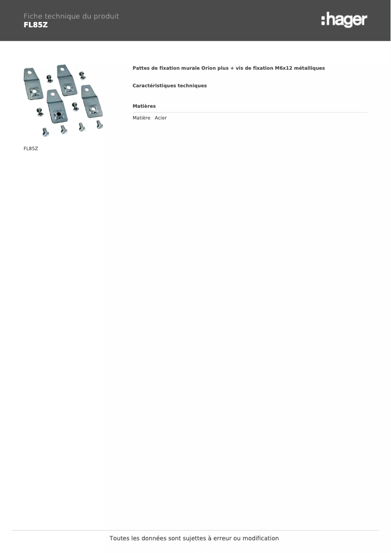 Página 1 del manual Ficha técnica Hager FL85Z