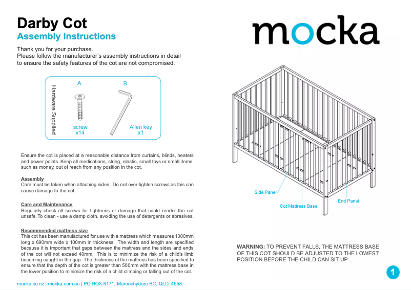 Page n°1 - Manuel utilisateur Mocka Darby Cot