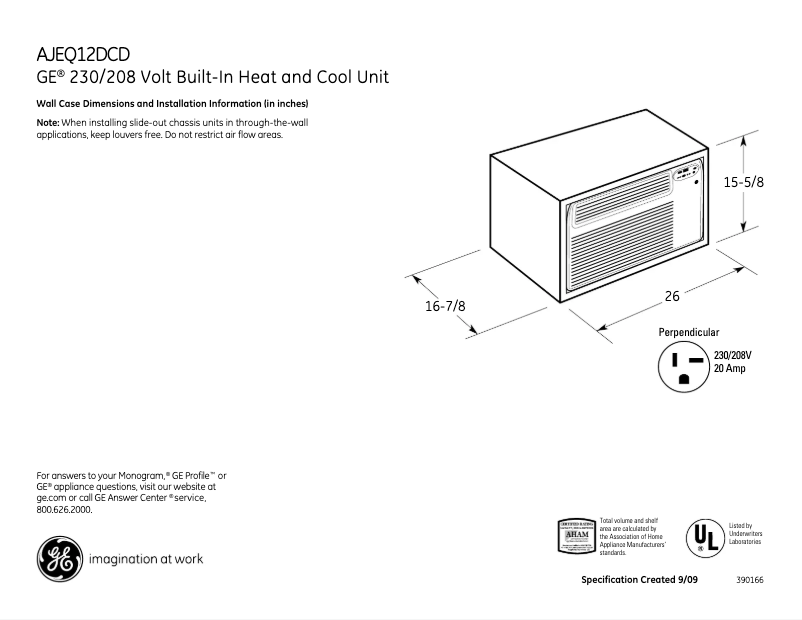 Page n°1 - Fiche technique GE AJEQ12DCD