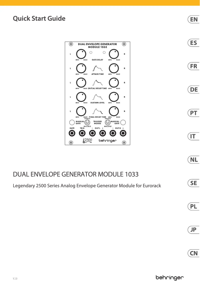 Page n°1 - Guide de démarrage rapide Behringer Dual Envelope Generator Module 1033