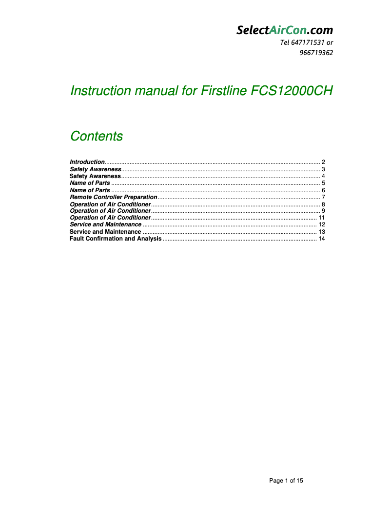 Page n°1 - Manuel utilisateur Firstline FCS12000CH