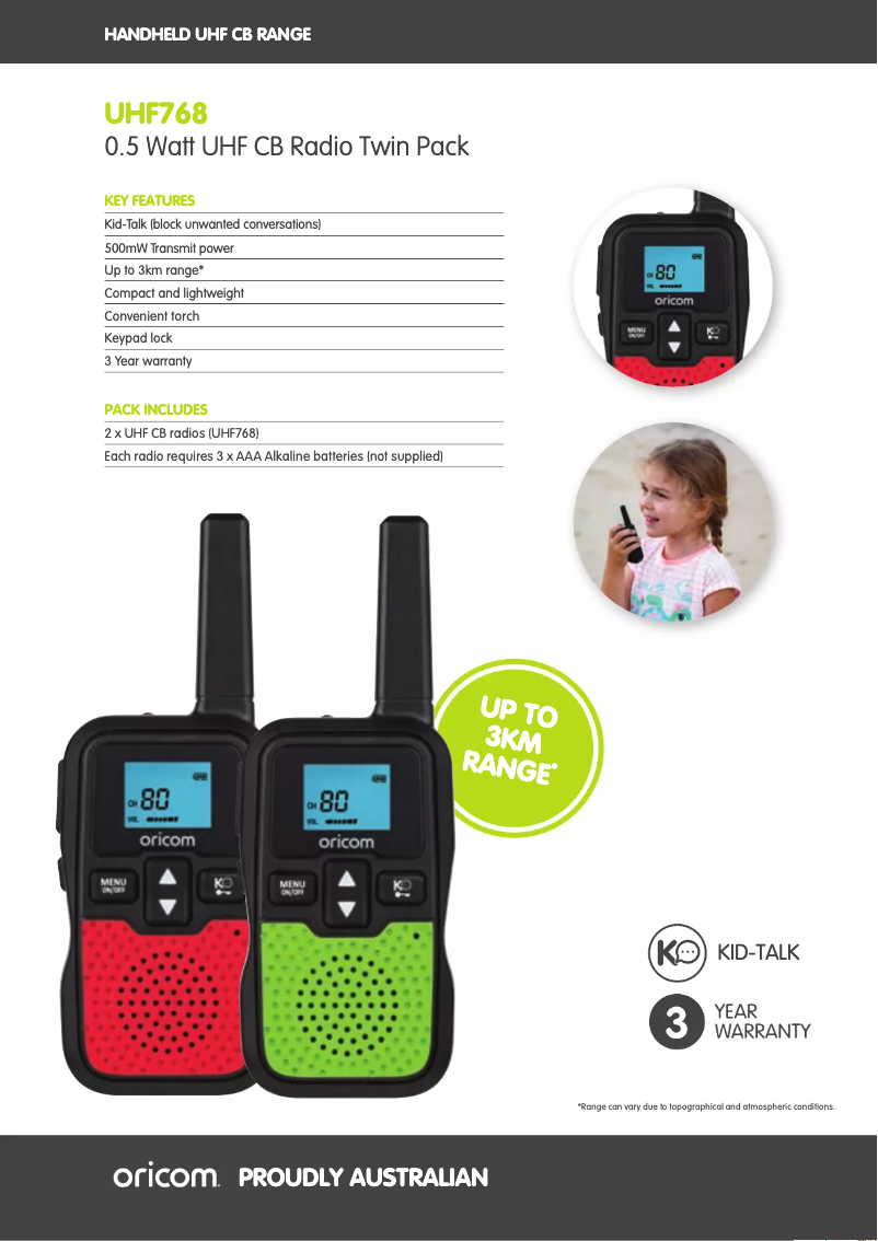 Page 1 de la notice Fiche technique Oricom UHF768