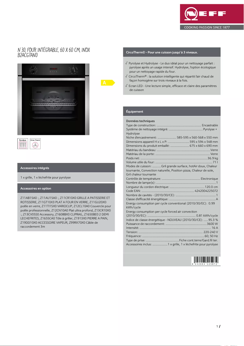 Page n°1 - Fiche technique Neff B2ACG7AN0