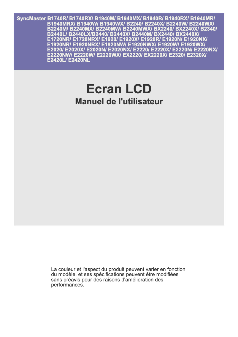 Page 1 de la notice Manuel utilisateur Samsung SyncMaster B2340