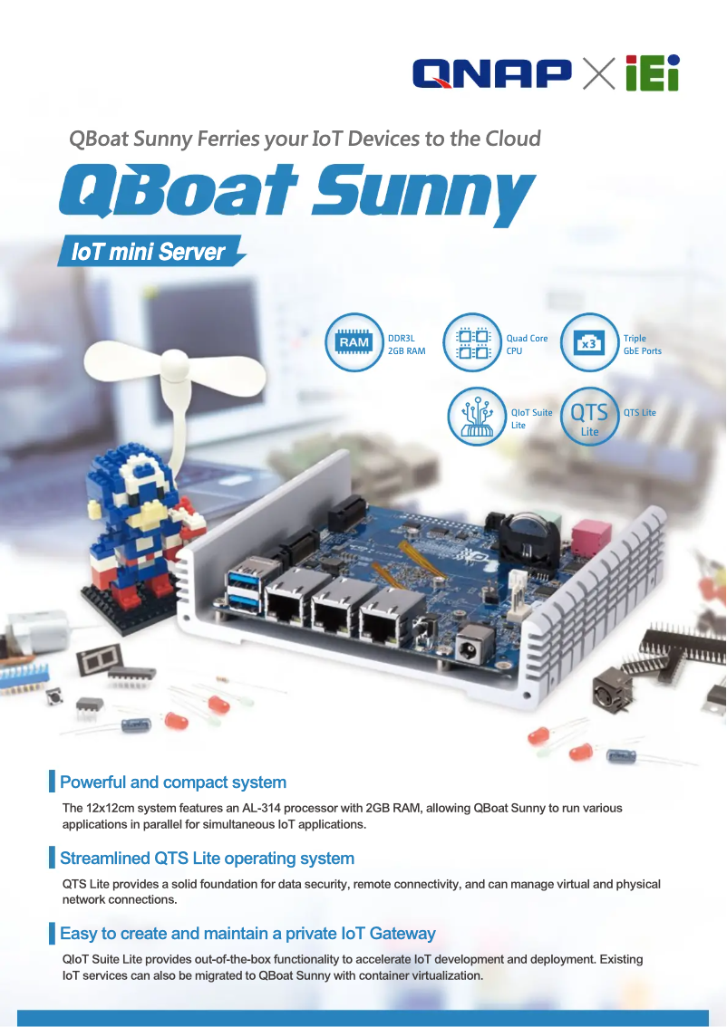 Page 1 de la notice Fiche technique QNAP QBoat Sunny development board