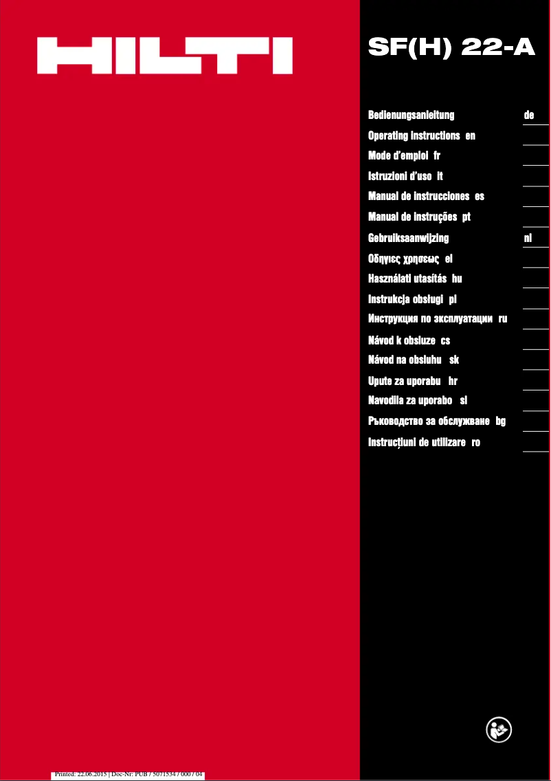 Page 1 de la notice Manuel utilisateur Hilti SFH 22-A