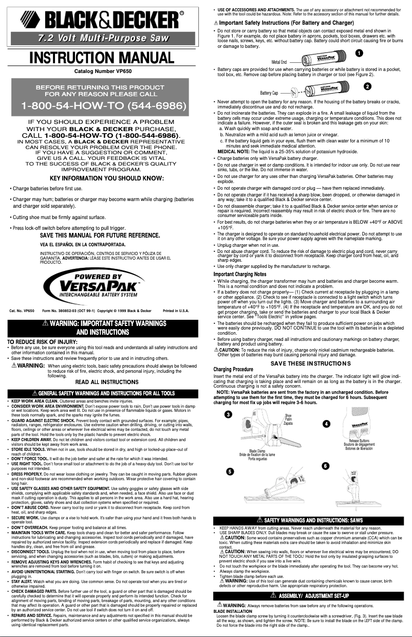 Page 1 de la notice Manuel utilisateur Black & Decker VP650T