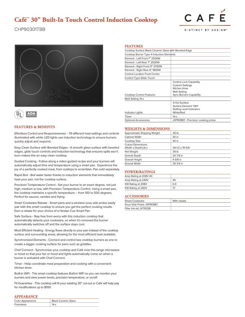 Page 1 of the manual Technical Sheet GE CHP90301TBB