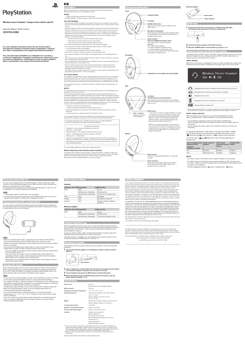 Page n°1 - Manuel utilisateur Sony CECHYA-0083