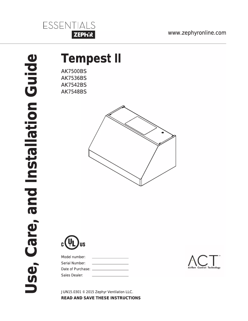 Página 1 del manual Manual de uso y mantenimiento Zephyr AK7536BS