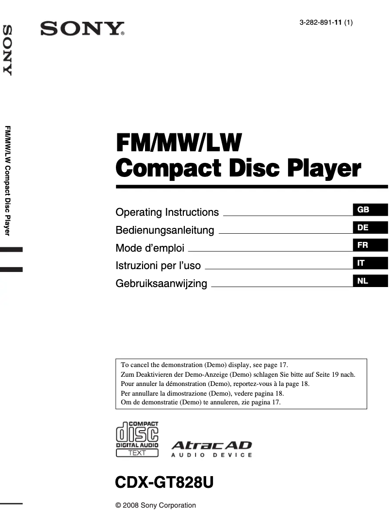 Image de la première page du manuel de l'appareil CDX-GT828