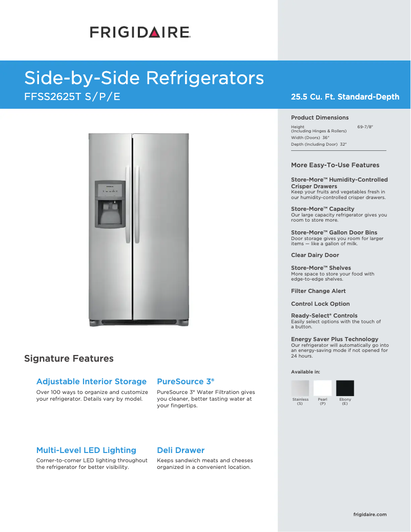 Page n°1 - Fiche technique Frigidaire FFSS2625T