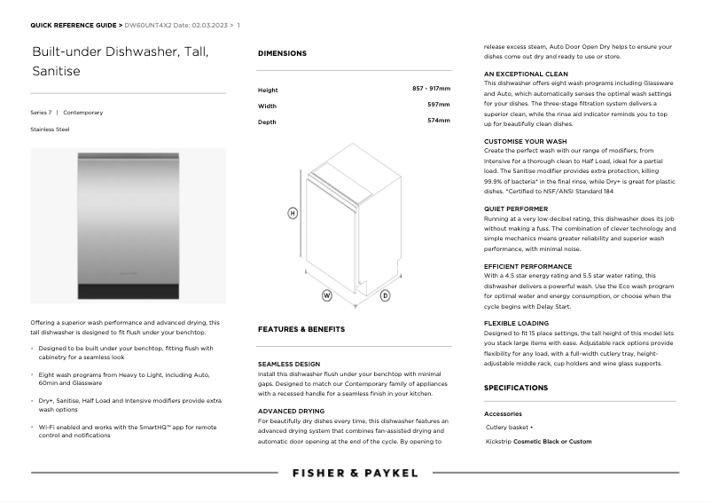 Page n°1 - Fiche technique Fisher & Paykel DW60UNT4X2