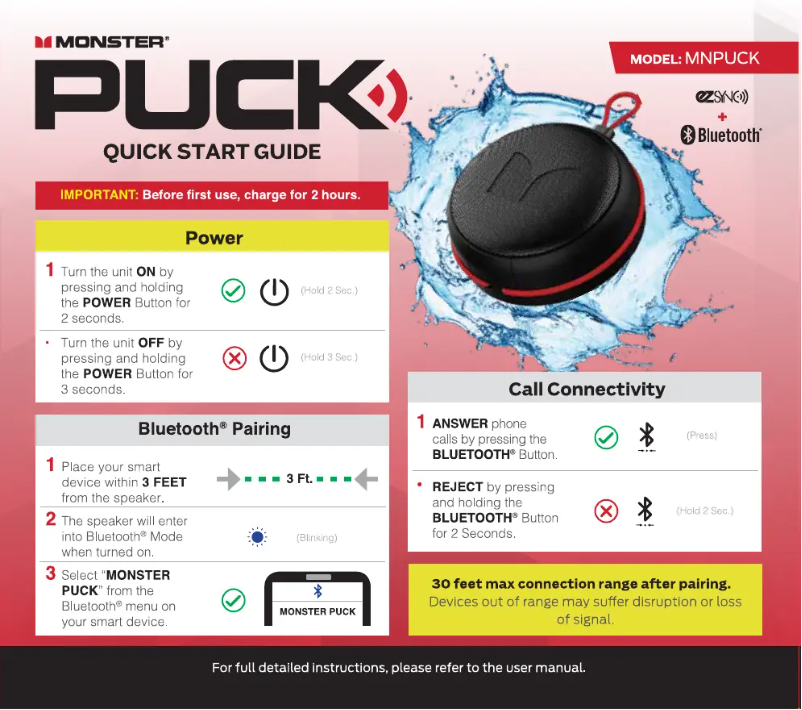 Page 1 de la notice Guide de démarrage rapide Monster Puck