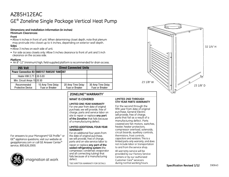 First page image of the manual for AZ85H12EAC Zoneline