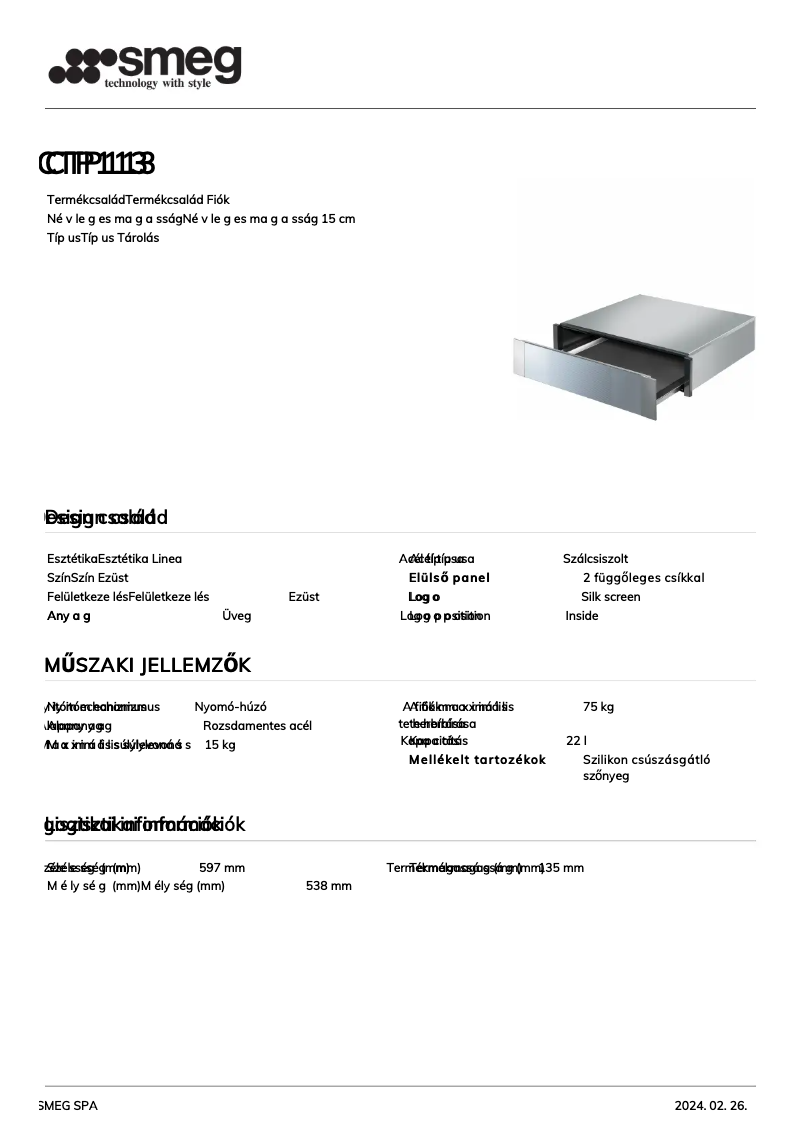 Página 1 del manual Ficha técnica Smeg CTP113