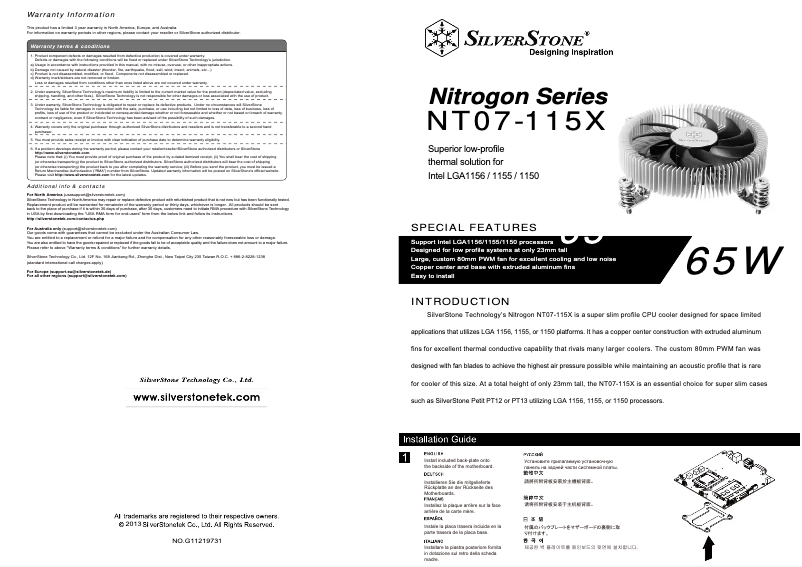 Page 1 de la notice Manuel utilisateur Silverstone Nitrogon NT07-115X