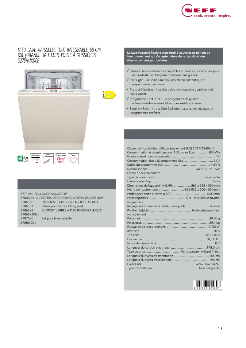 Page n°1 - Fiche technique Neff S275HVX00E