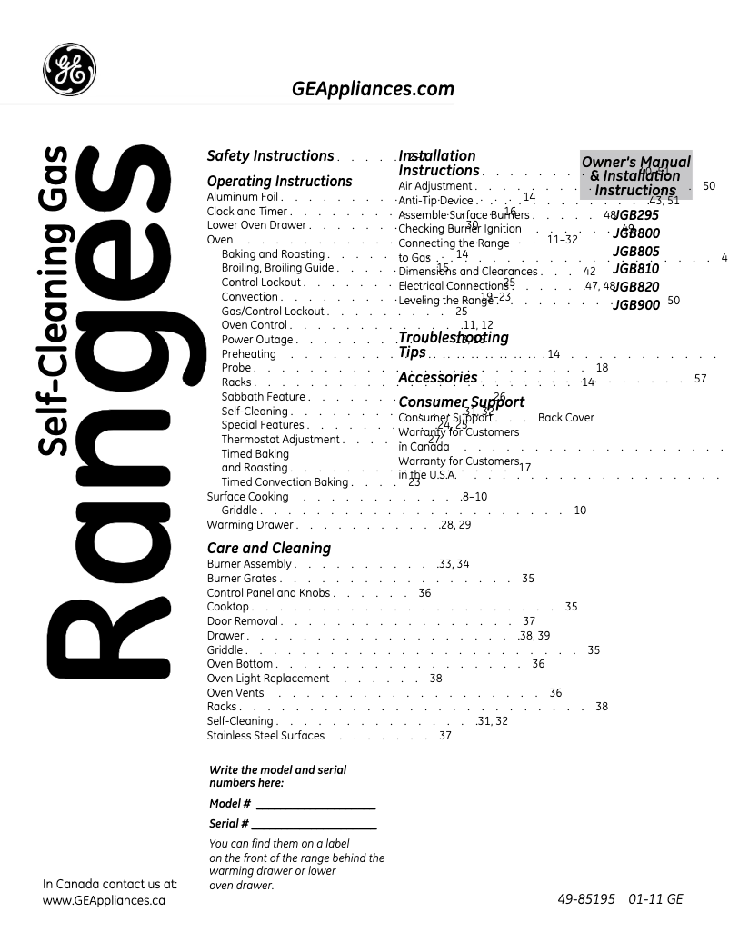 Page n°1 - Guide d'installation GE JGB820SEPSS