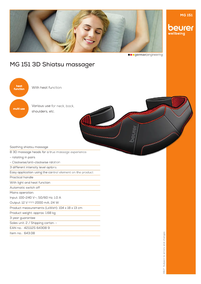 Page n°1 - Fiche technique Beurer MG 151