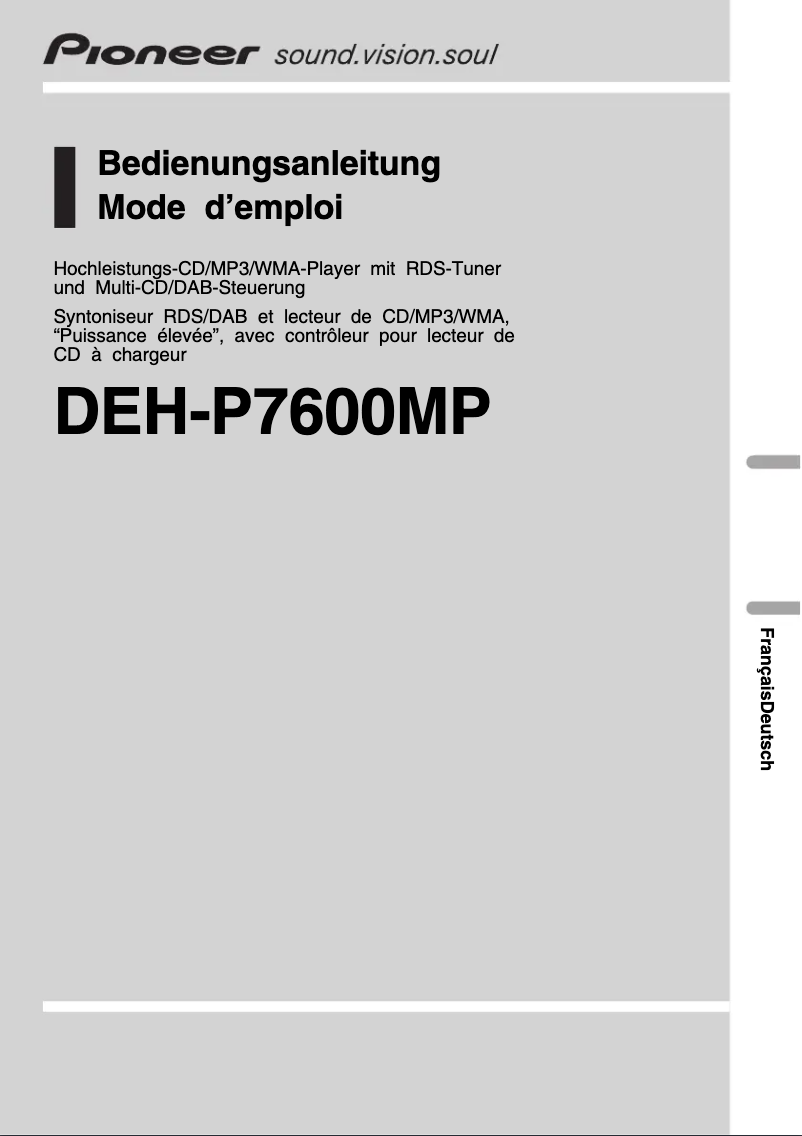 Page 1 de la notice Manuel utilisateur Pioneer DEH-P7600MP