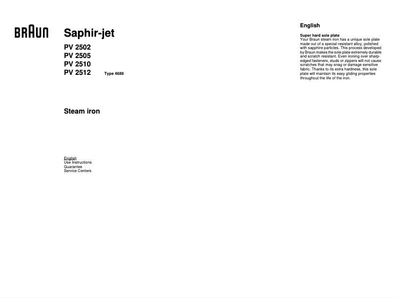Page n°1 - Manuel utilisateur Braun Saphir-Jet PV 2502