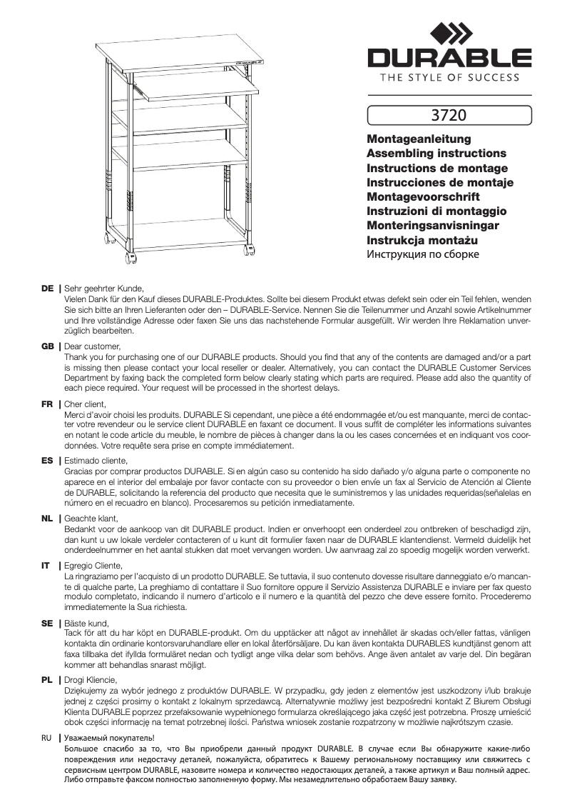 Page n°1 - Manuel utilisateur Durable 3720