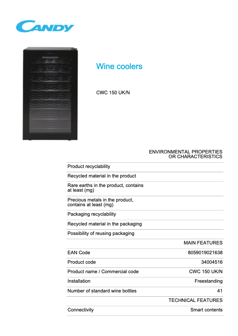 Image de la première page du manuel de l'appareil CWC 150 UK/N