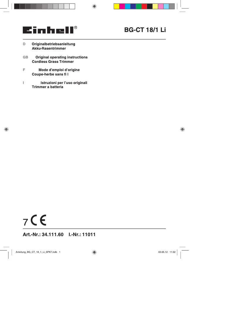 Image de la première page du manuel de l'appareil BG-CT 18/1 Li