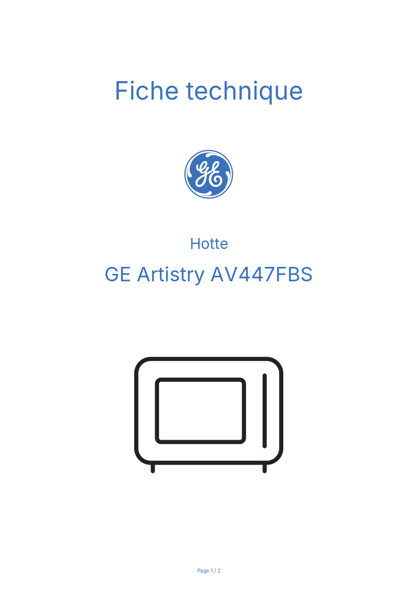 Page n°1 - Fiche technique GE Artistry AV447FBS