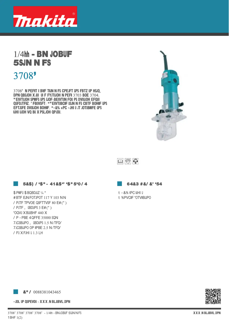 Page 1 de la notice Fiche technique Makita 3708F