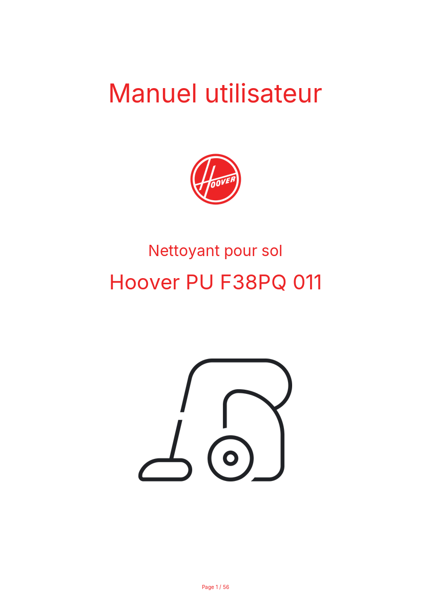 Page n°1 - Manuel utilisateur Hoover PU F38PQ 011