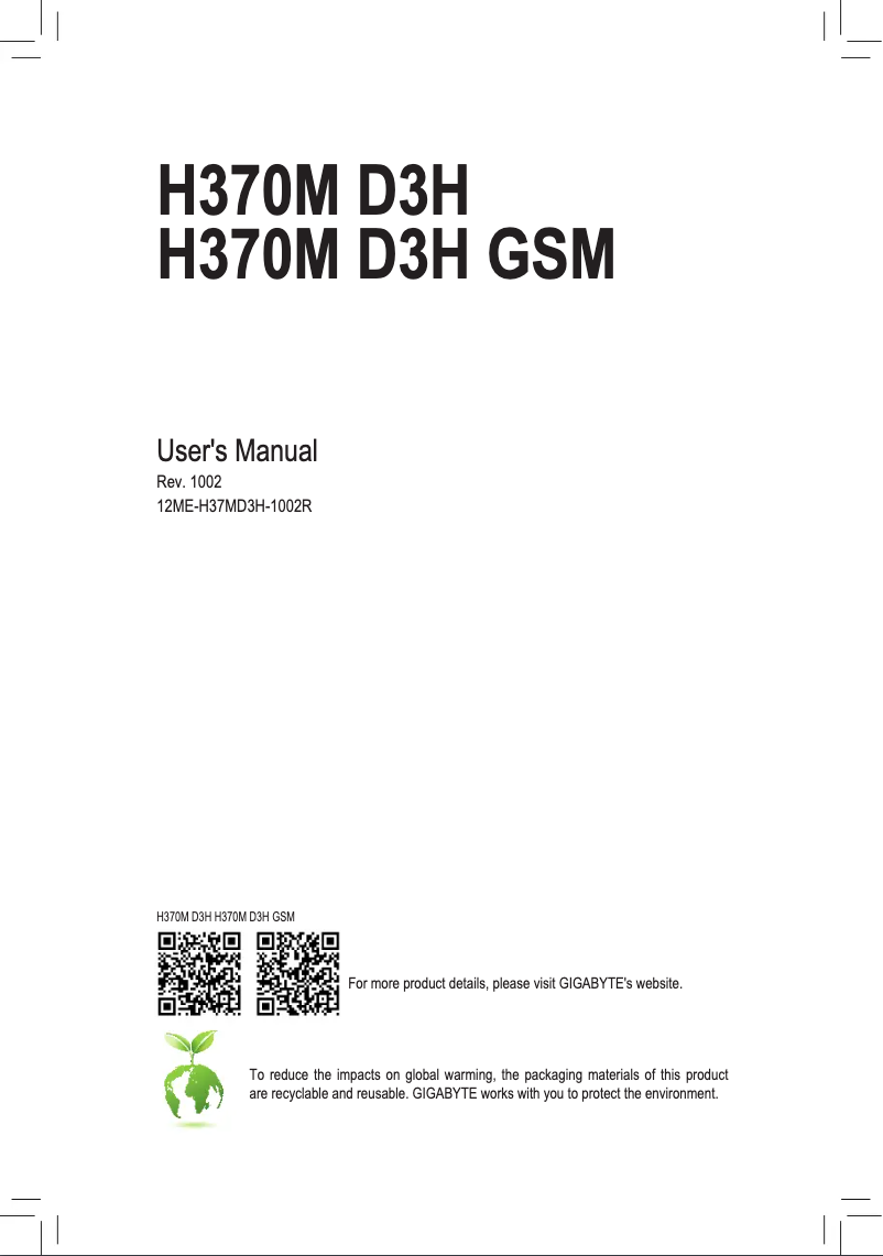 Page 1 de la notice Manuel utilisateur Gigabyte H370M D3H GSM