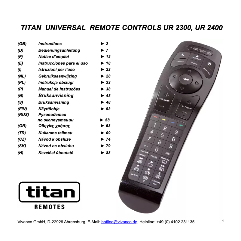 Page n°1 - Manuel utilisateur Titan UR 2400