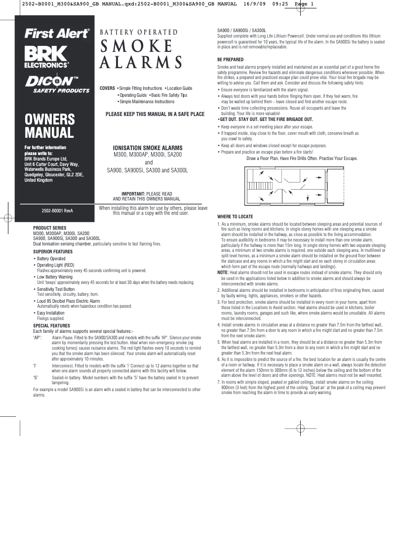 Page 1 de la notice Manuel utilisateur First Alert SA900