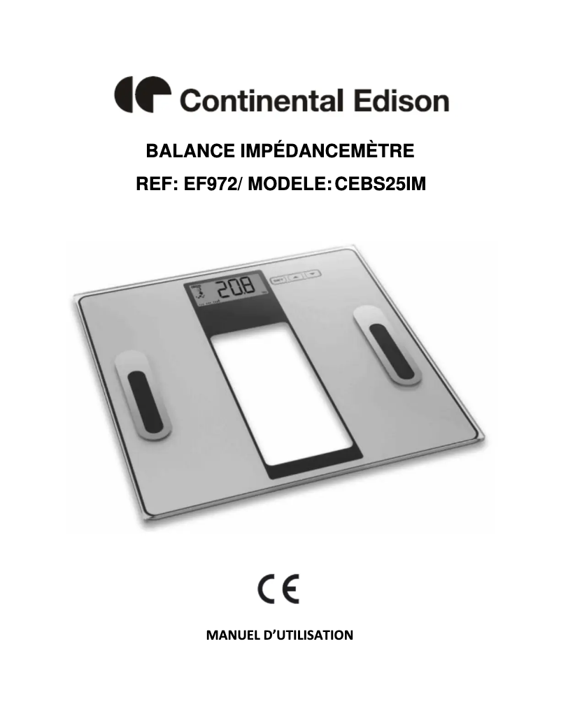 Page 1 de la notice Manuel utilisateur Continental Edison CEBS25IM