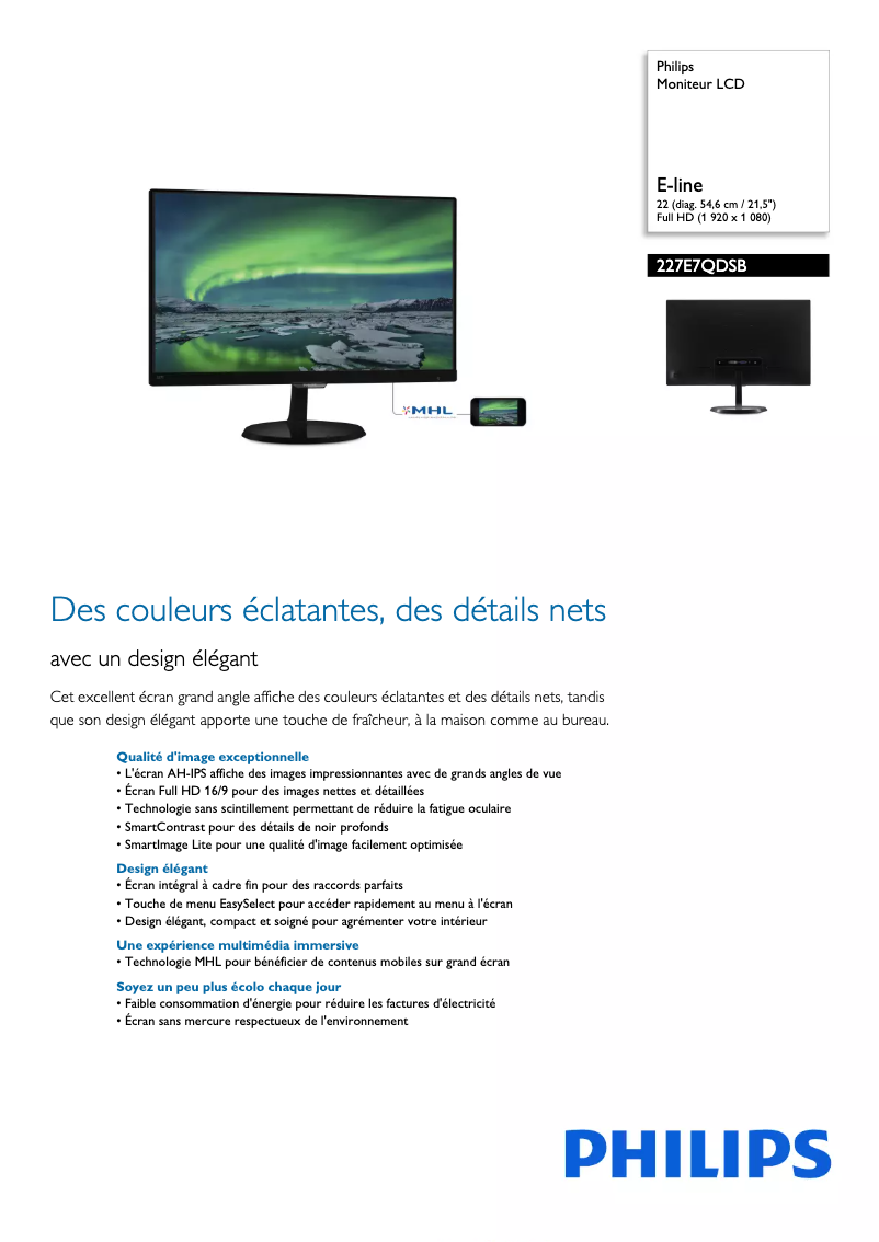 Image de la première page du manuel de l'appareil 227E7QDSB