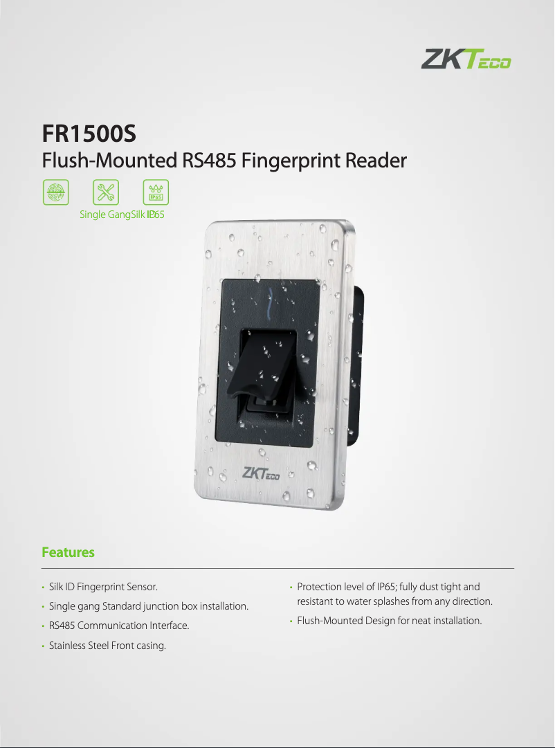 Page 1 de la notice Fiche technique ZKTeco FR1500S