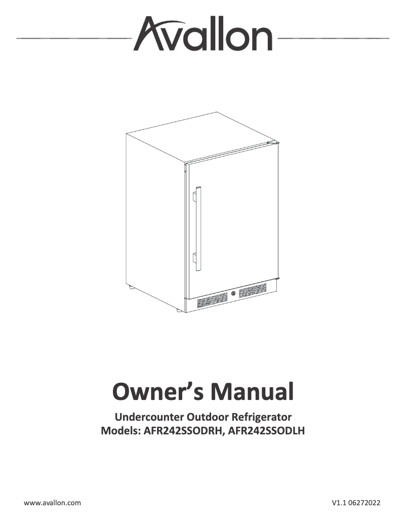 Page 1 de la notice Manuel utilisateur Avallon AFR242SSODRH