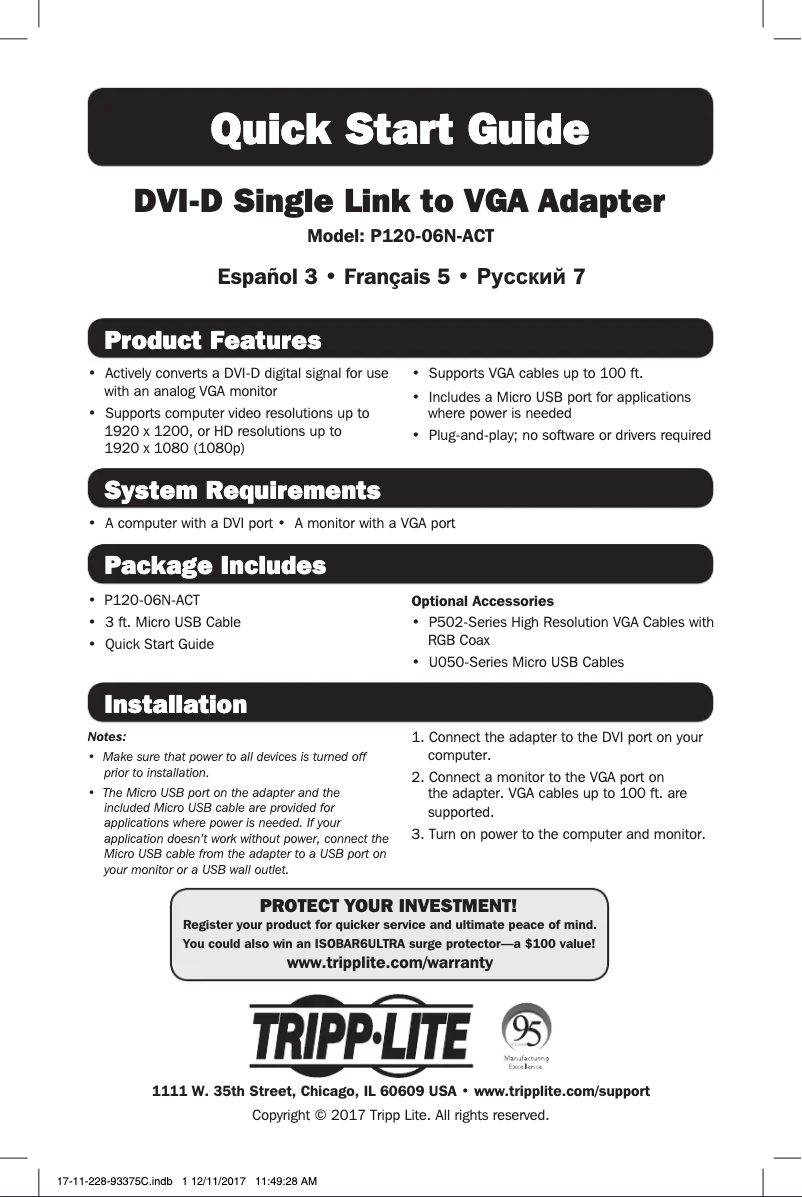 Page 1 de la notice Manuel utilisateur Tripp Lite P120-06N-ACT