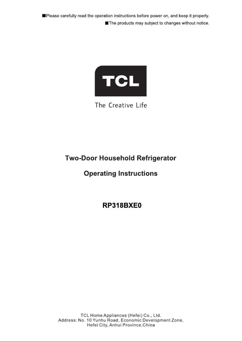 Page n°1 - Manuel utilisateur TCL RP318BXE0UK