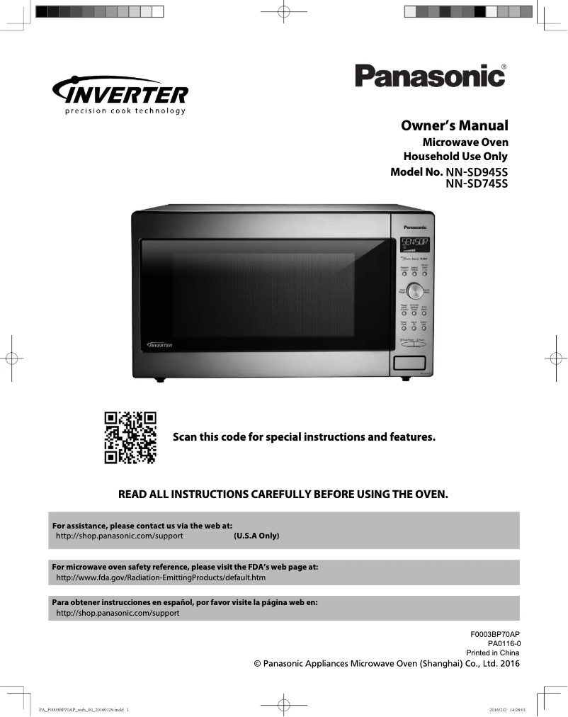 Page 1 de la notice Manuel utilisateur Panasonic NN-SD745S
