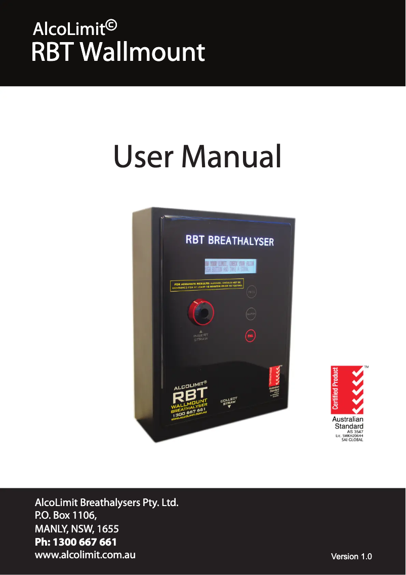 Page n°1 - Manuel utilisateur AlcoLimit RBT Wallmount